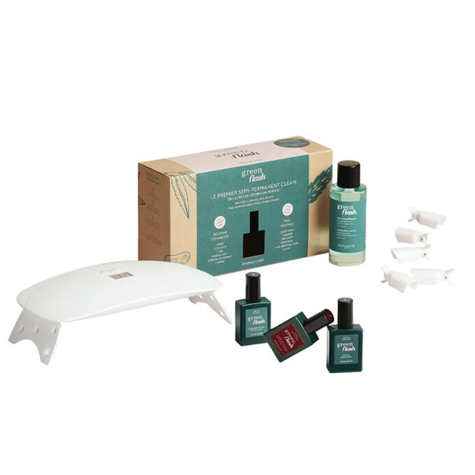 Kit Green flash - Lampe UV + Base + Couleur Dark Pansy + Top + Dissolvant