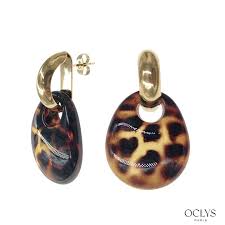 Boucles d'oreilles résine acier inoxydable doré Paola (Léopard)