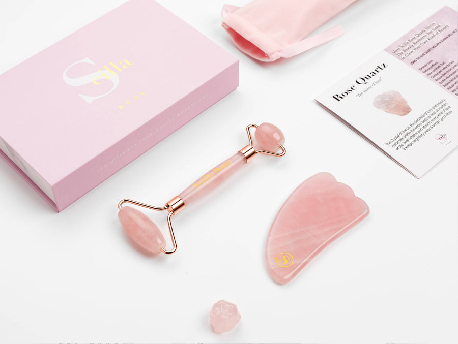 Coffret Scilla Quartz Rose : Roller + Gua Sha + Pierre