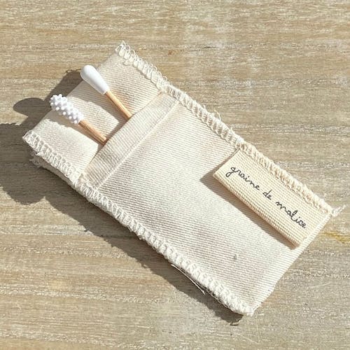 Duo coton-tige et applicateur beauté réutilisable avec pochette coton Bio