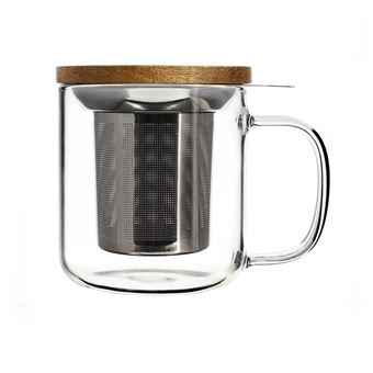 [7556_old] Mug infuseur en verre Gustave couvercle en bois - 300 ml