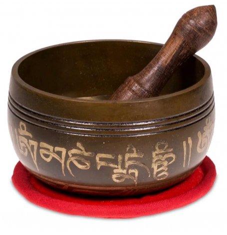 [7742_old] Bol chantant Tibetain Om Rouge 8 cm