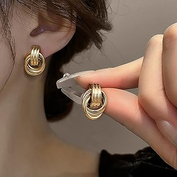 Boucles d'oreilles dorées rondes multi anneaux acier inoxydable Bali