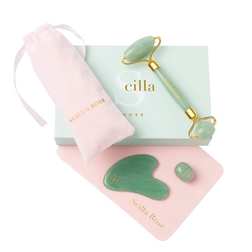 Coffret Scilla Jade verte : Roller + Gua Sha + Pierre