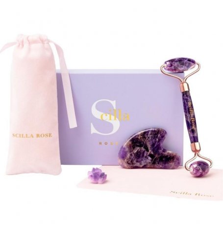 [7821_old] Coffret Scilla Rose : Guasha + Roller + Pierre Amethyste